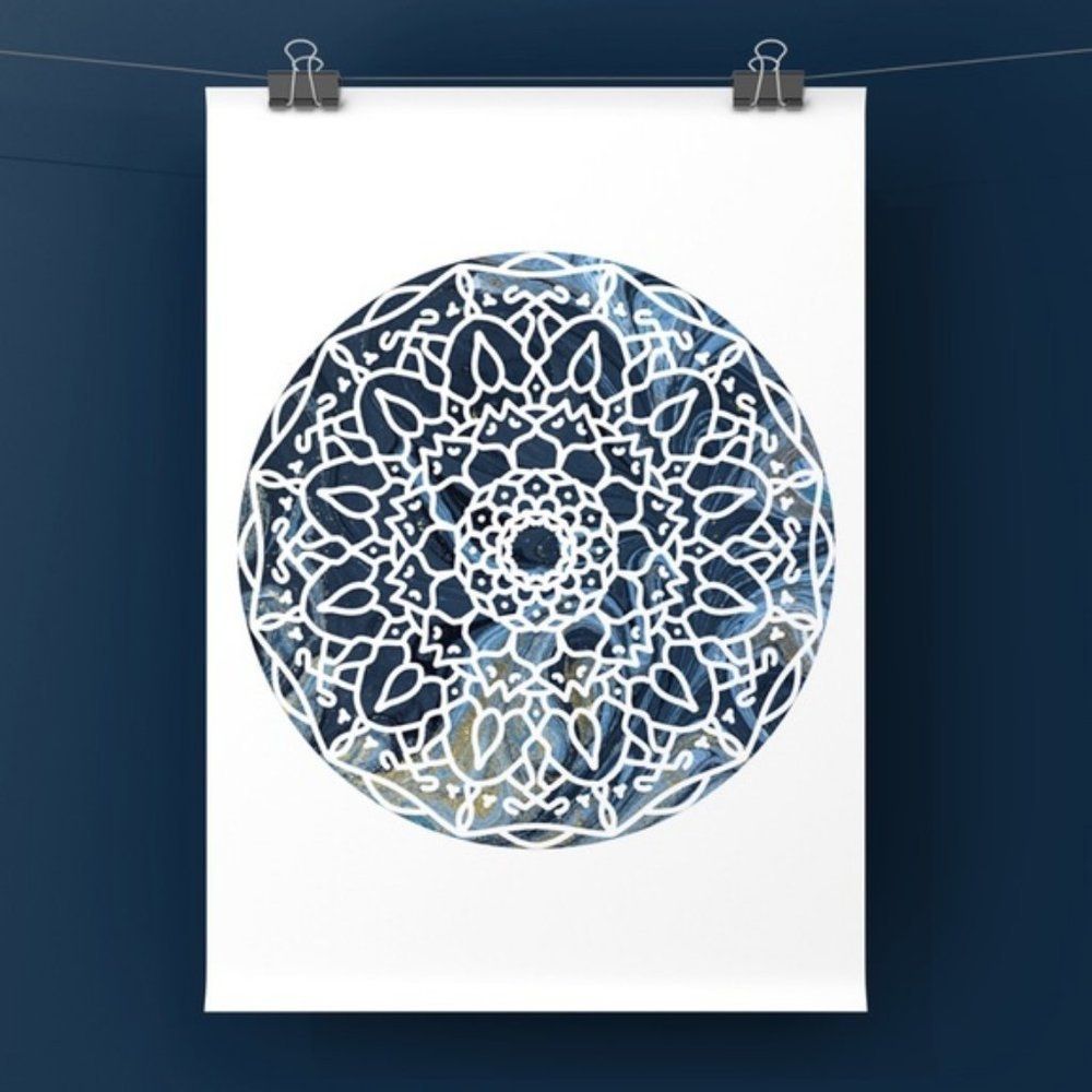 Modern navy blue white mandalas Art Print